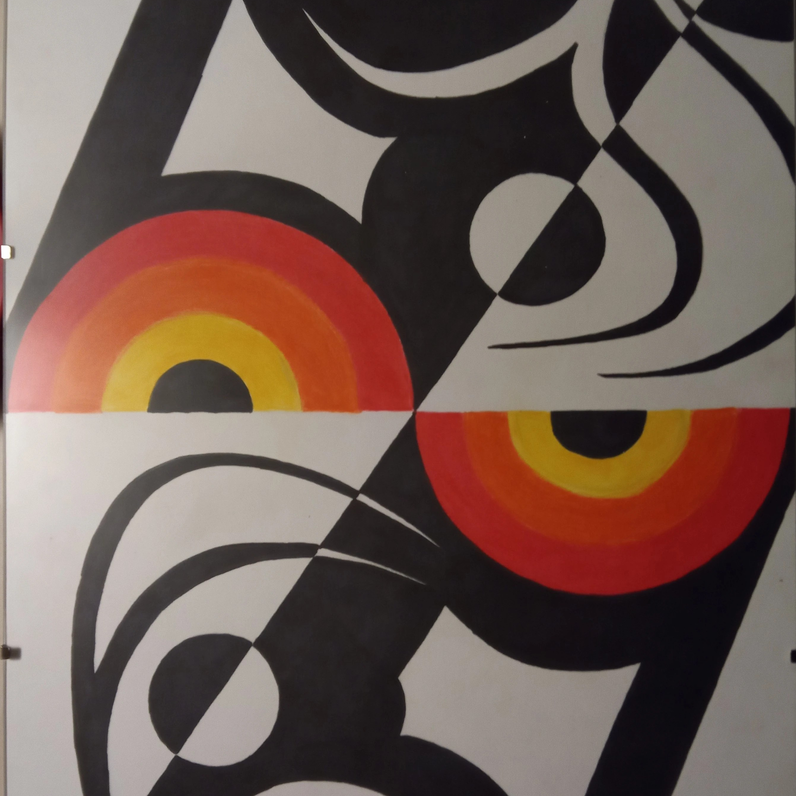 An abstract painting, I painted myself to illustrade schizoaffective disorder with it's four symptom phases. Copyright Leonie Hogh