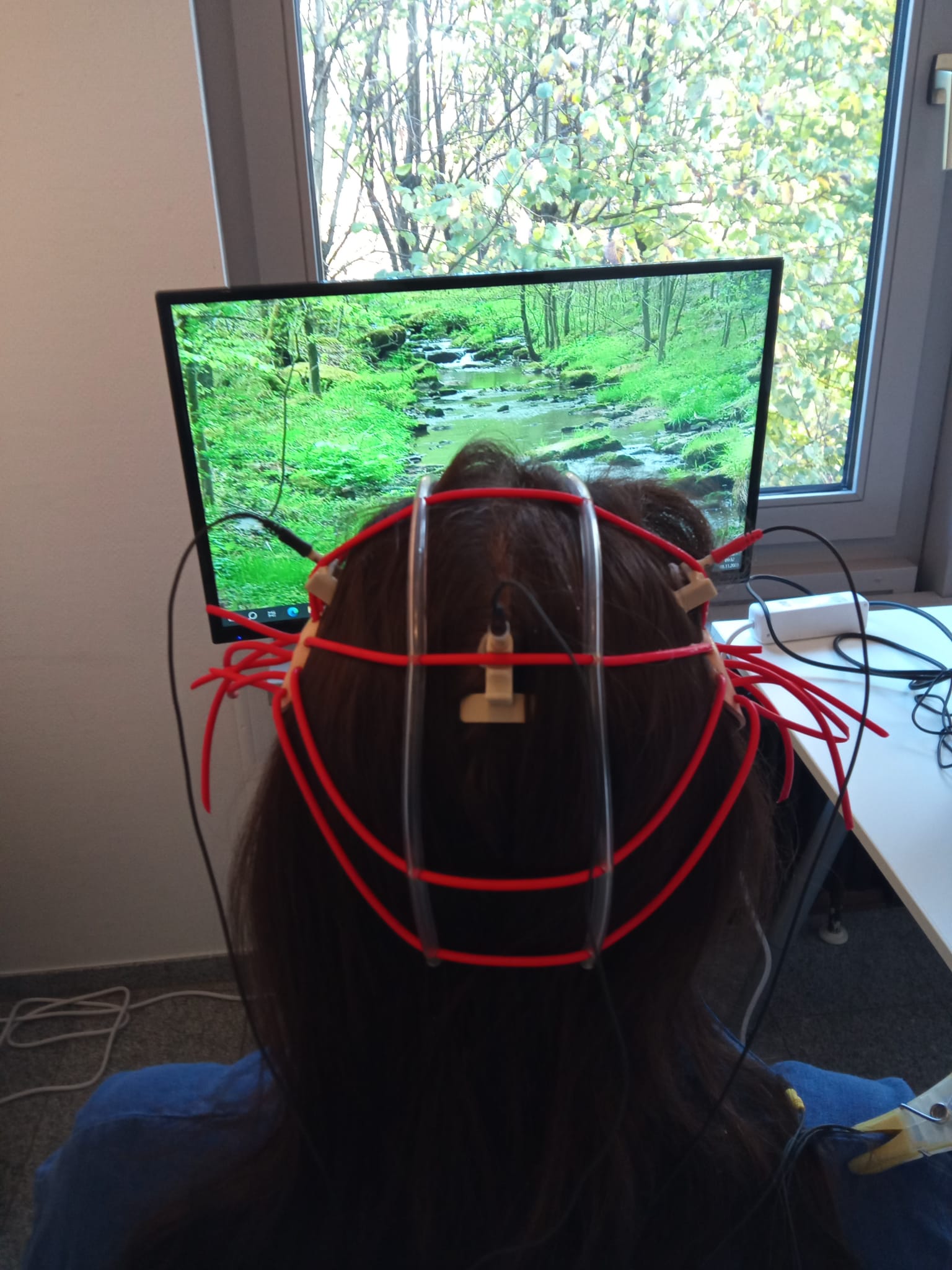 Neurofeedback (EEG) electrodes on my head